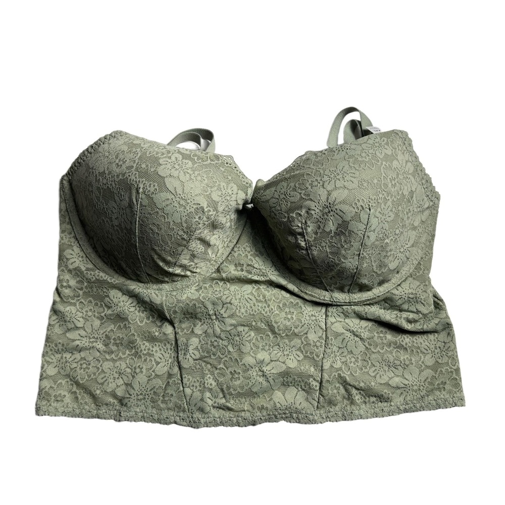 Victoria's Secret PINK Lace Corset Bustier Bra Top XXL Sage Green Lightly Lined